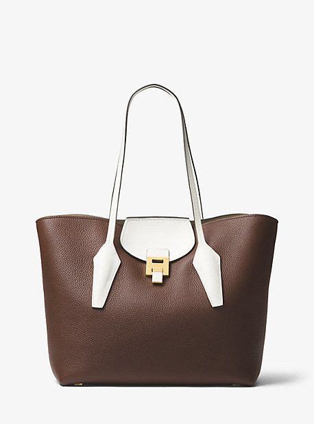 michael kors bancroft color-block pebbled leather tote desert|Bancroft Large Pebbled Calf Leather Satchel .